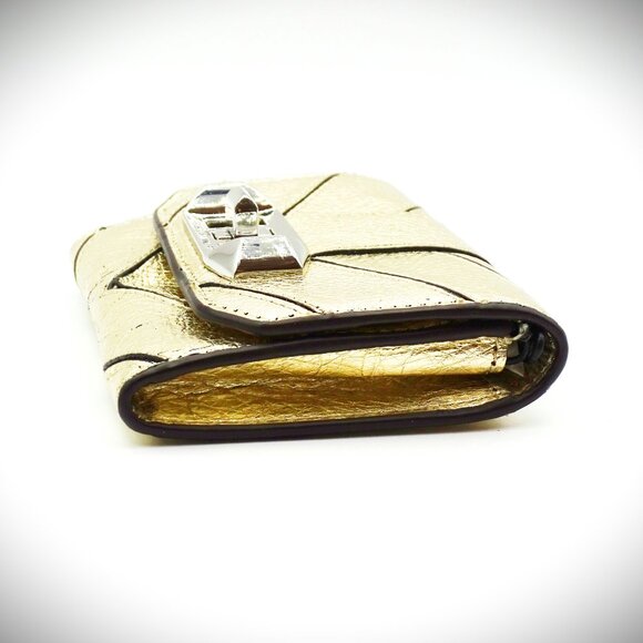 REBECCA MINKOFF Love Lock Genuine Light Gold Color Chevron Leather Bifold Wallet - Picture 3 of 7